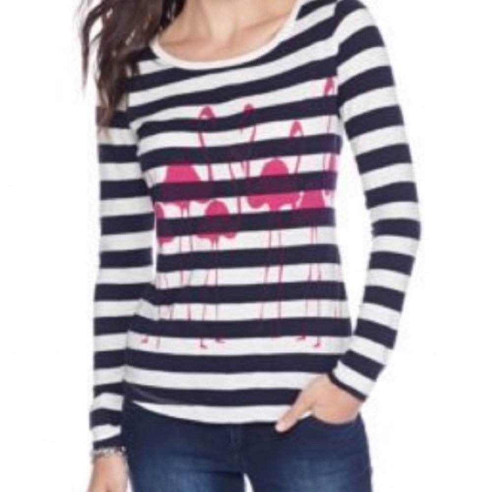 Crown & Ivy Flamingo Stripped Long Sleeve Tee Shirt